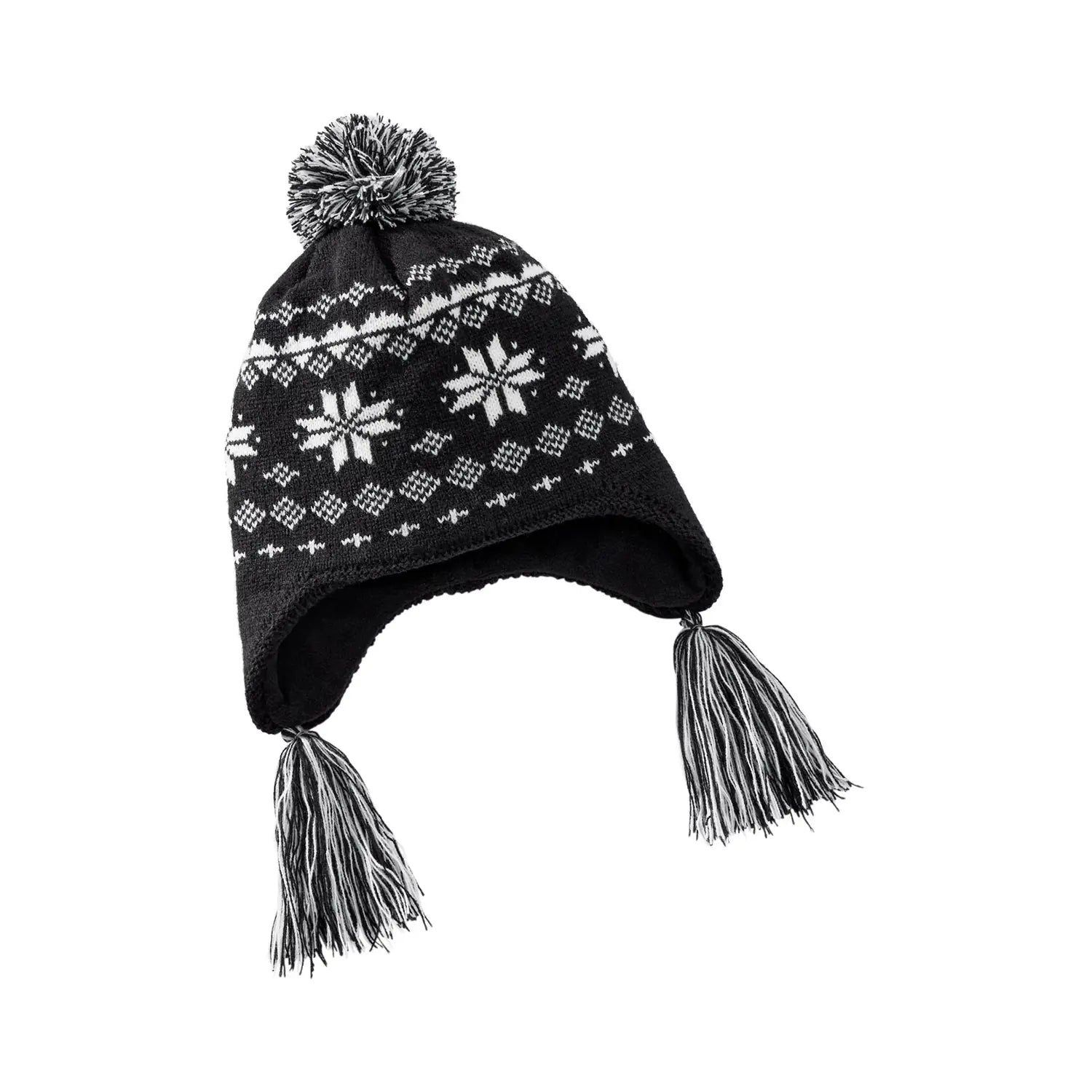 Women's Fair Isle Tassel Beanie, Black & White