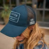 Block Logo Patch Trucker Cap, Navy