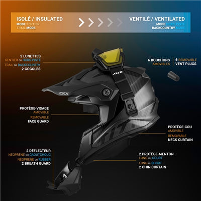 CKX Titan Original Carbon Helmet - Trail and Backcountry Solid - 210° Goggle Included