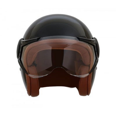 Classic Aviator 3/4 Helmet - Gloss Black with Brown