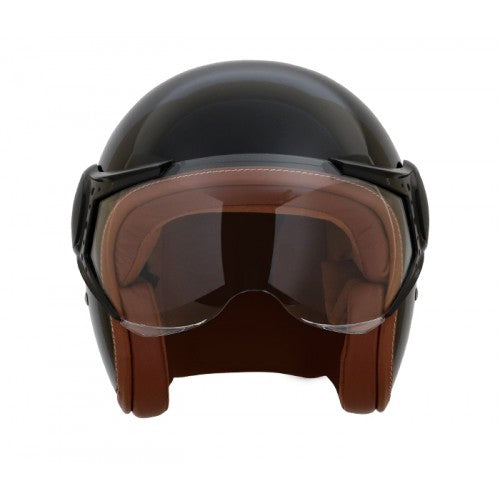 Classic Aviator 3/4 Helmet - Gloss Black with Brown