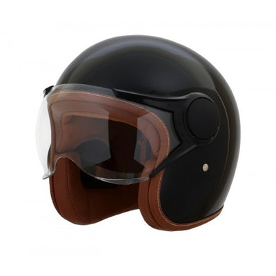 Classic Aviator 3/4 Helmet - Gloss Black with Brown
