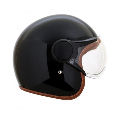 Classic Aviator 3/4 Helmet - Gloss Black with Brown