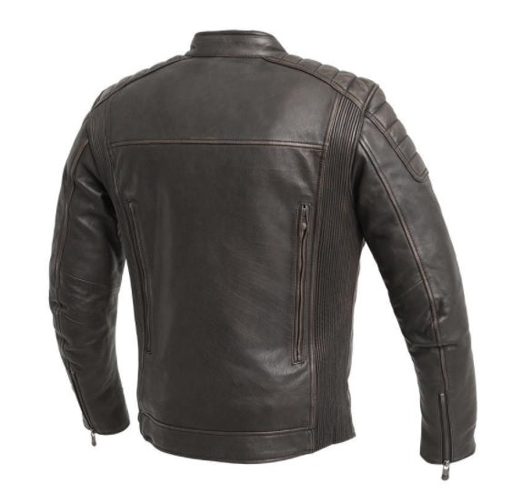 Men's Crusader Leather Moto Jacket - Brown