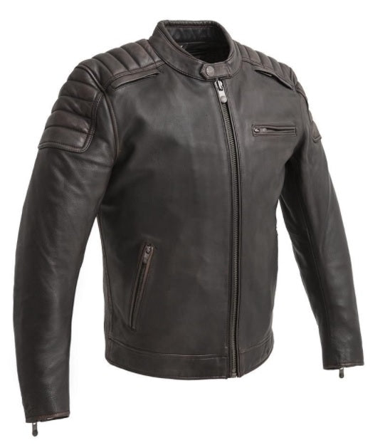 Men's Crusader Leather Moto Jacket - Brown