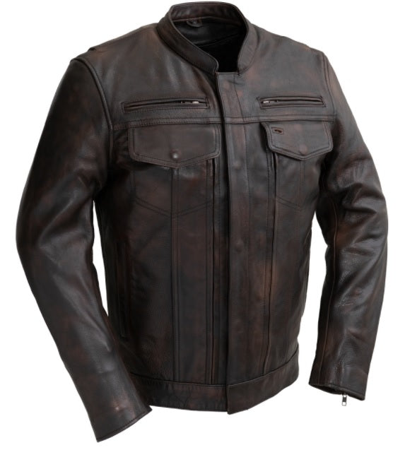 Men's Raider Leather Moto Jacket - Brown